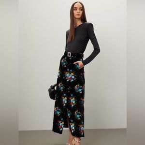 Paco Rabanne Floral‎ Printed Cotton Blend Maxi Skirt Velvet Black Size 34